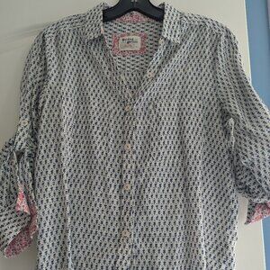 Anthropologie Holding Horses Ivory/Navy Floral Button Down